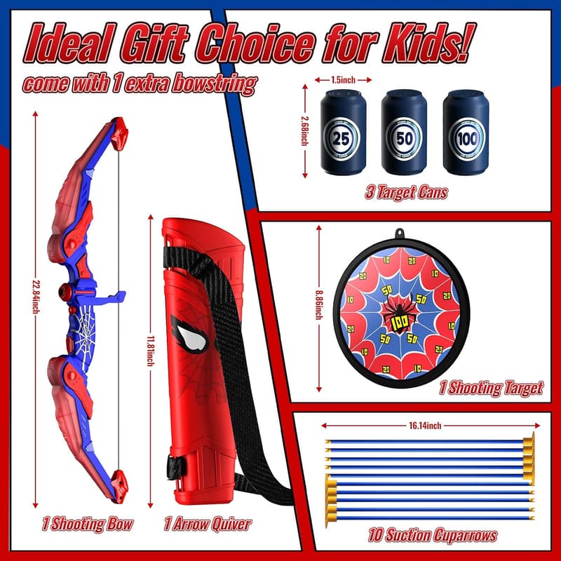Kids LED Archery Set with Quiver & Web Target