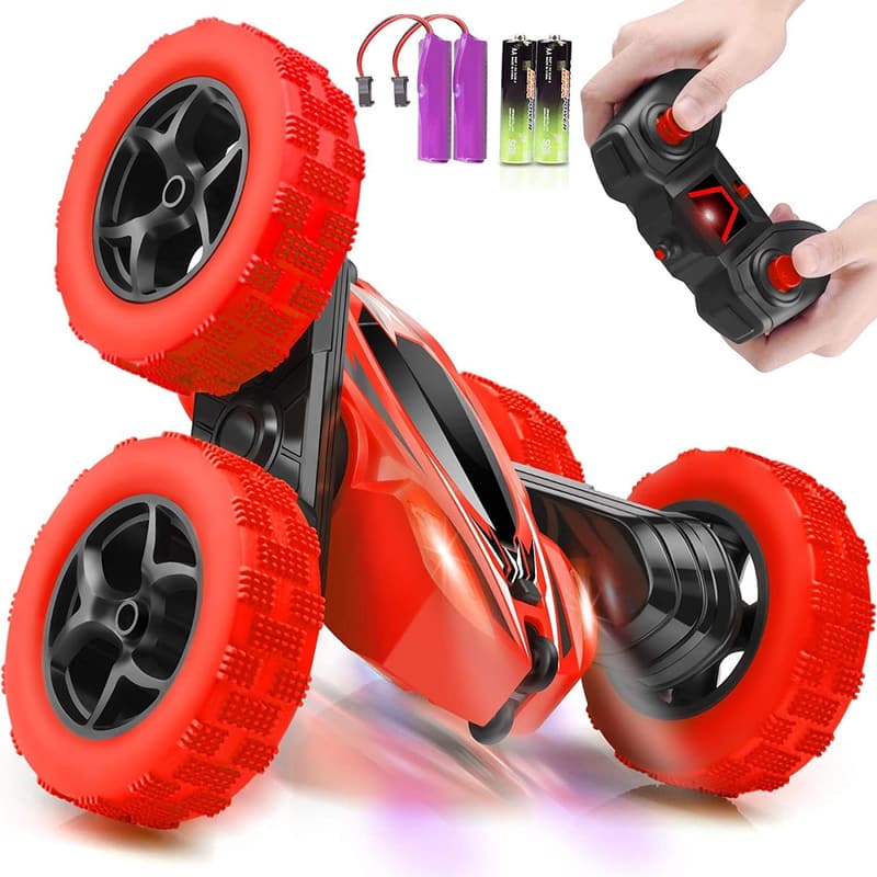 Fast 4WD Stunt RC Car with Headlights (Red)