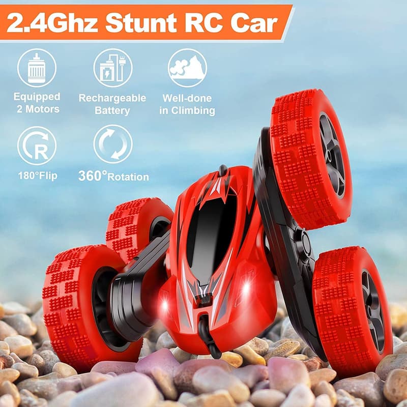 Fast 4WD Stunt RC Car with Headlights (Red)