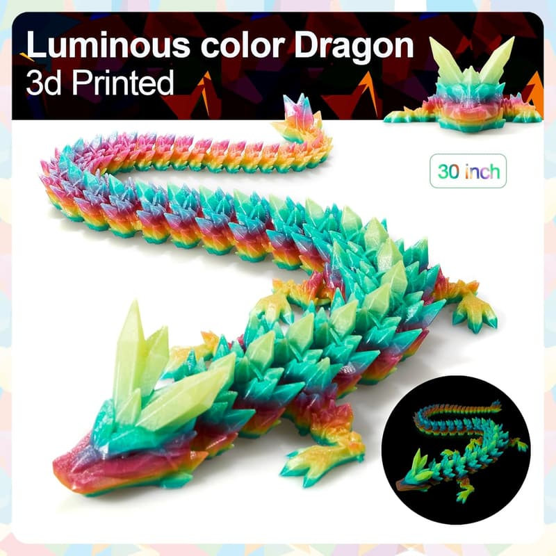 3D Luminous Rainbow Dragon Toy, 30-inch Crystal