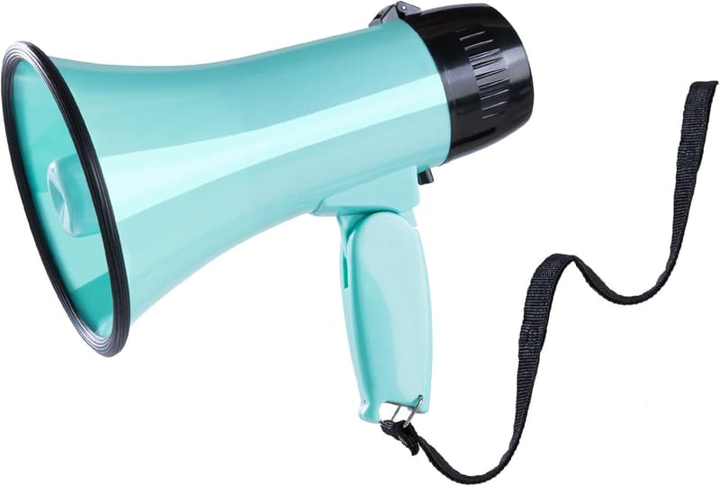 Megaphone Speaker with Siren, 20W Power, Teal