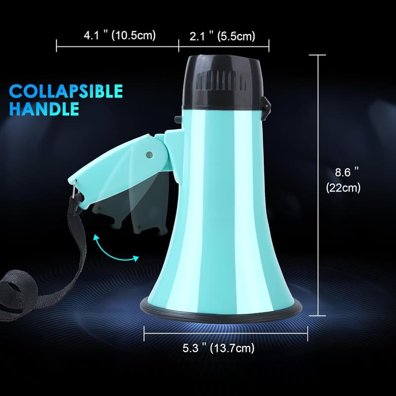 Megaphone Speaker with Siren, 20W Power, Teal
