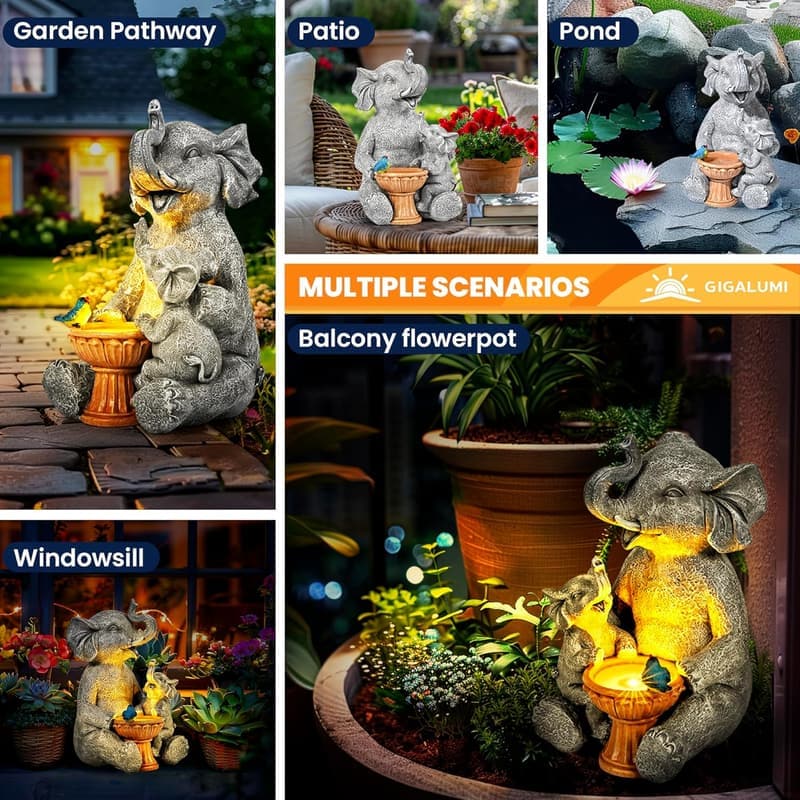 Birthday Gift Elephant Solar Garden Ornament