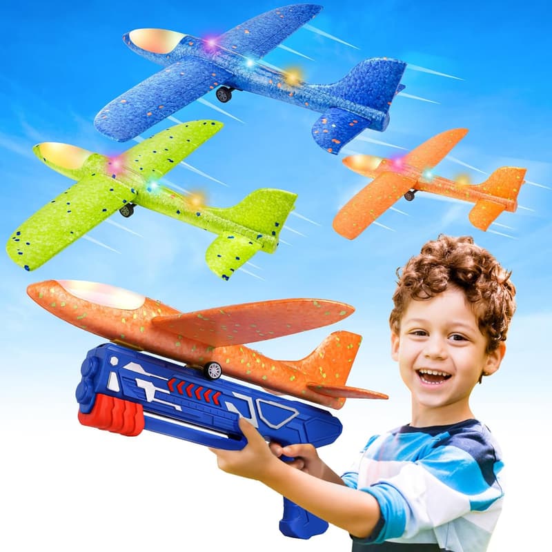 Birthday LED Airplane Launcher Toy Set for Kids