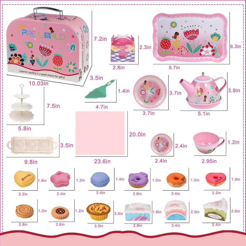 Princess Tea Set for Kids, Includes Desserts & Teapot