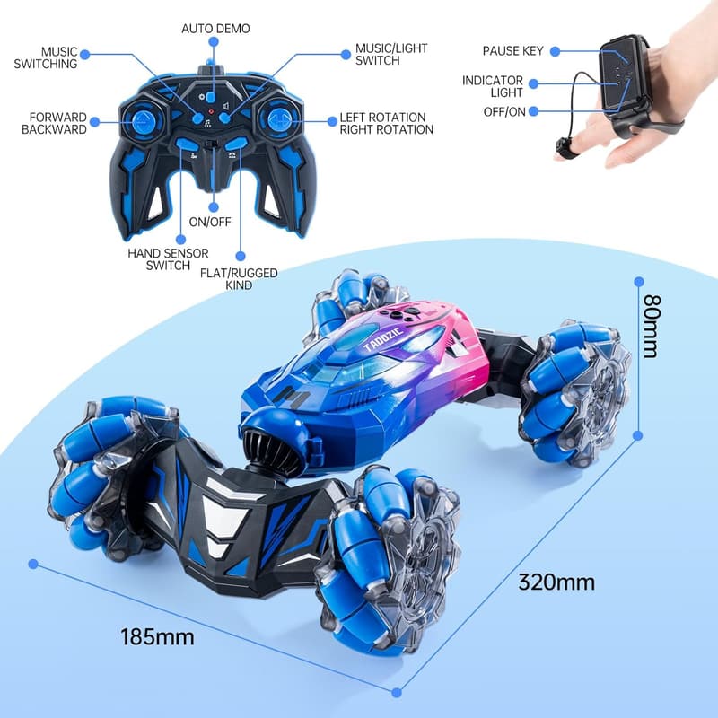 Birthday Stunt Car Toy, Hand-Controlled 360° Spin