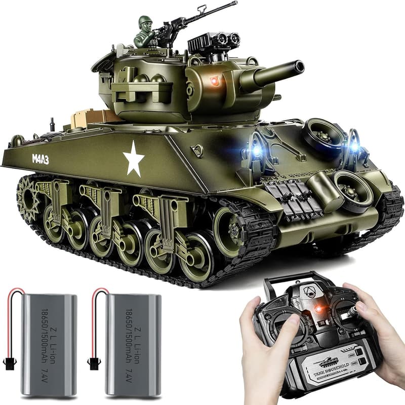 1/18 US M4A3 Sherman RC Tank, 15-Channel with Smoke & Sound
