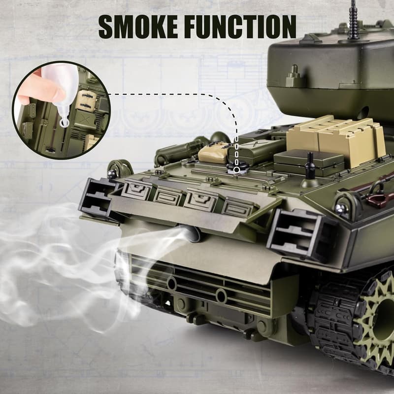 1/18 US M4A3 Sherman RC Tank, 15-Channel with Smoke & Sound