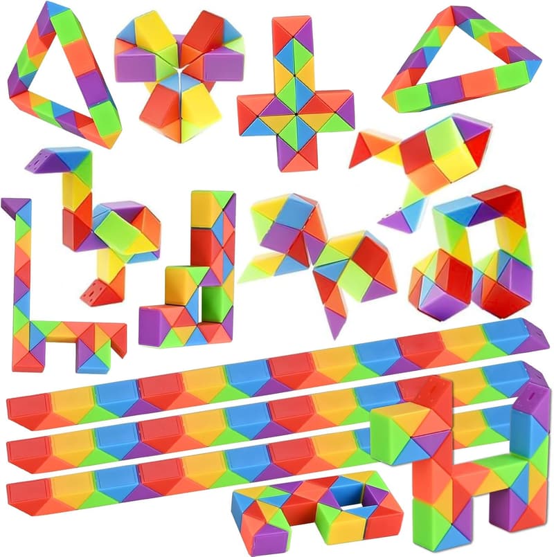 Rainbow Snake Cube Puzzles for Kids, 15 Pack