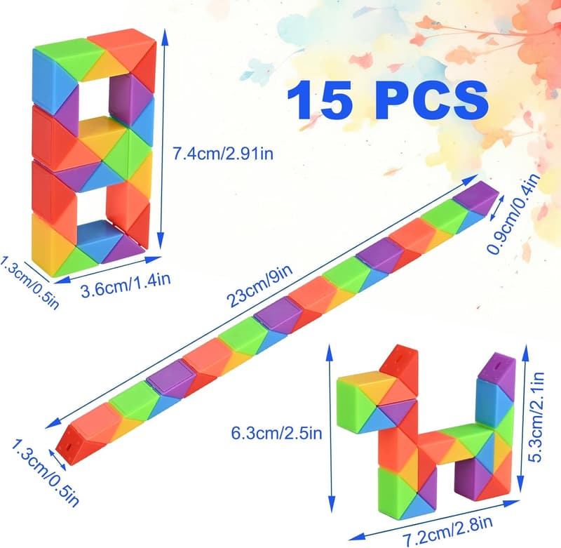 Rainbow Snake Cube Puzzles for Kids, 15 Pack