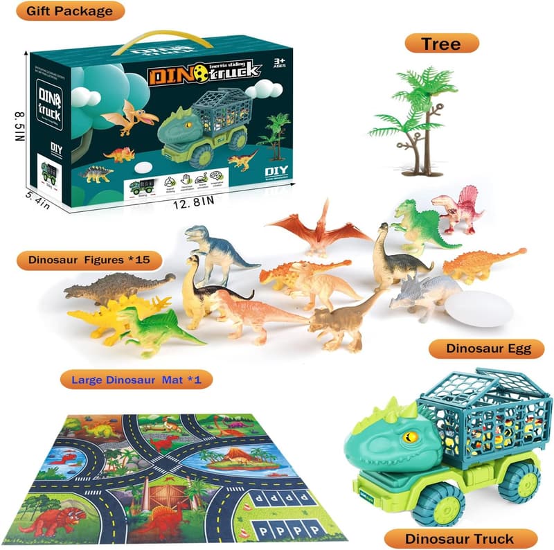 Kids' Dinosaur Truck Toy with Figures & Play Mat