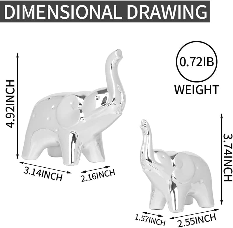 Modern Silver Ceramic Elephant Figurines