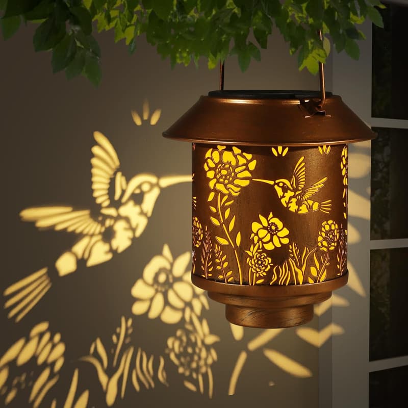 Garden Hummingbird Solar Lantern - Waterproof Metal Decor