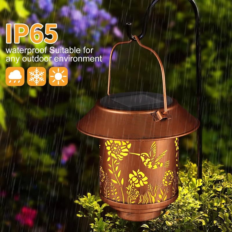 Garden Hummingbird Solar Lantern - Waterproof Metal Decor