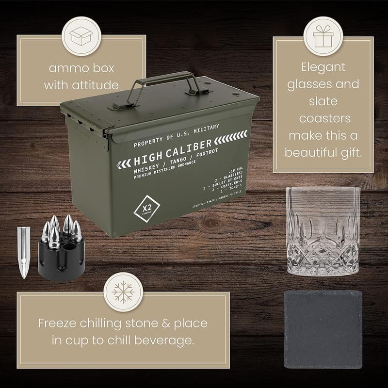 Tactical Whiskey Glass Set with Stones | Gifts for Men