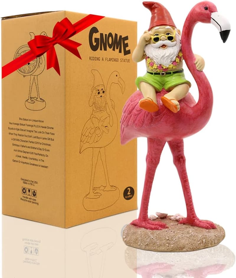 Birthday Garden Statue - Gnome & Flamingo Decor