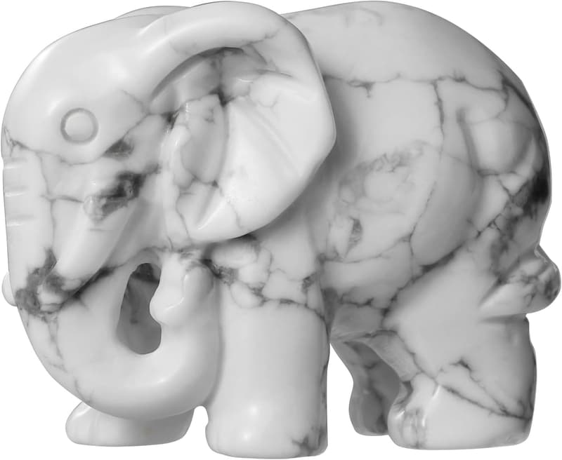Women's White Howlite Elephant Healing Stone Ornament