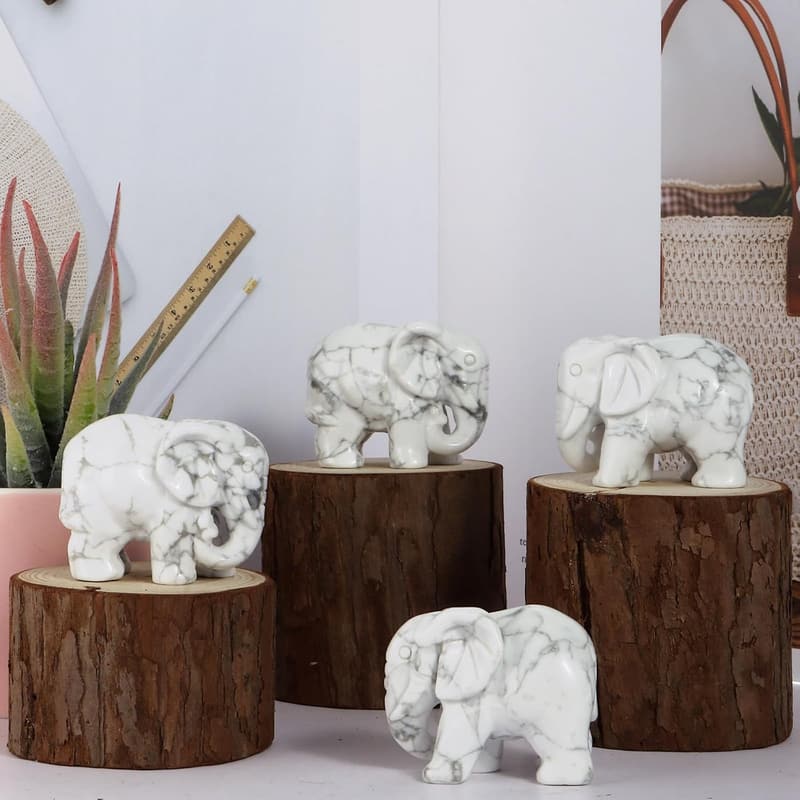 Women's White Howlite Elephant Healing Stone Ornament