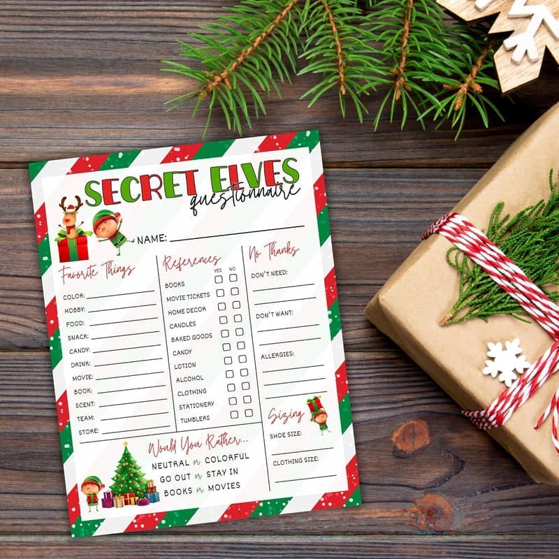 Secret Santa Questionnaire Sheets, 50 Pack, 8.5x11