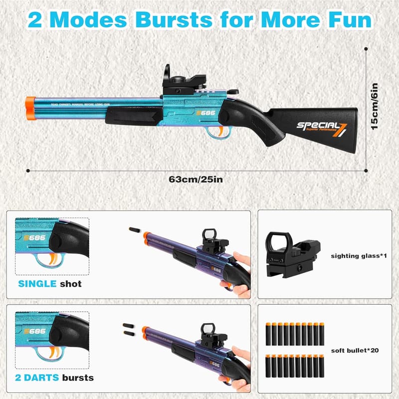 Holiday Toy Shotgun with Scope & 20 Darts for Kids