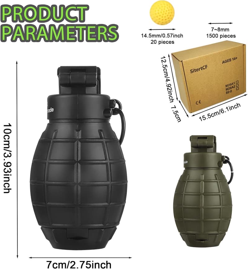 Nerf Battle Refillable Grenade Toy, Set of 2, Age 14+