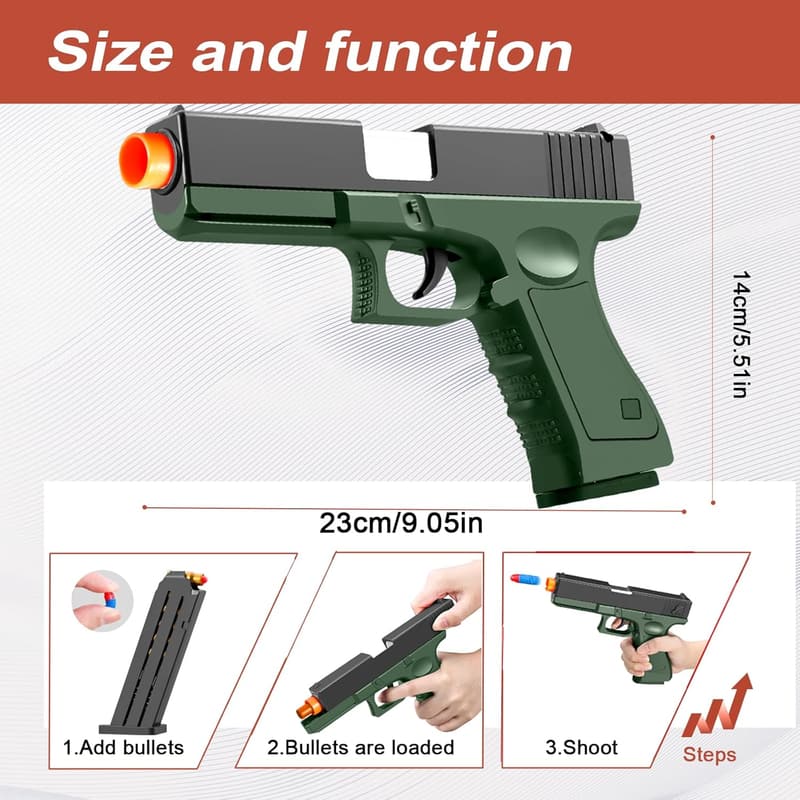 Realistic Toy Pistol with Soft Bullets and Shells