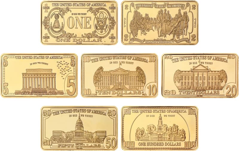 Gold-Plated US Dollar Bullion Set with Coin Holder
