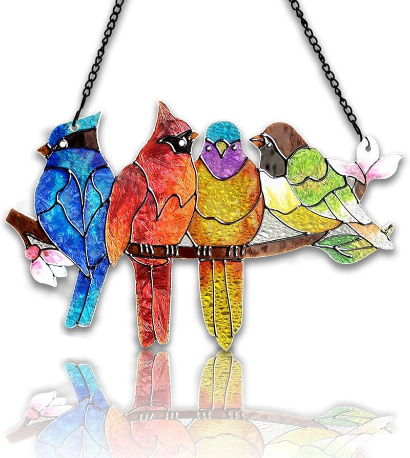 Valentine's Stained Glass Bird Suncatcher for Windows