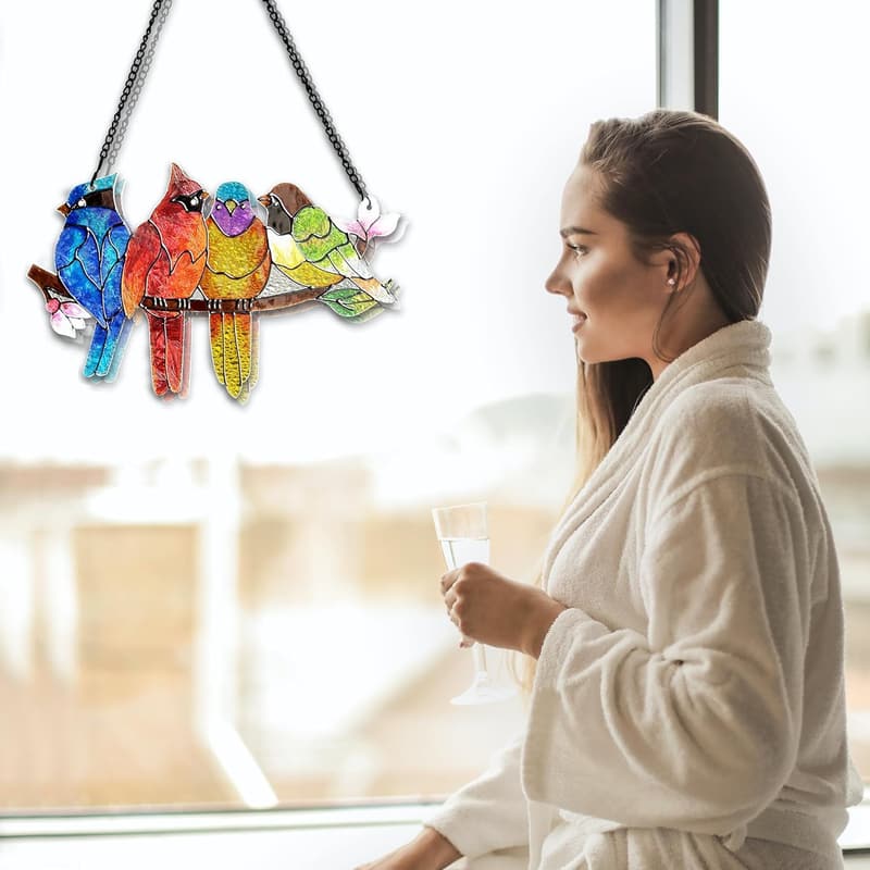 Valentine's Stained Glass Bird Suncatcher for Windows