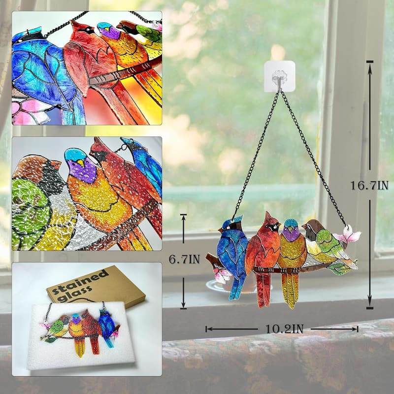 Valentine's Stained Glass Bird Suncatcher for Windows