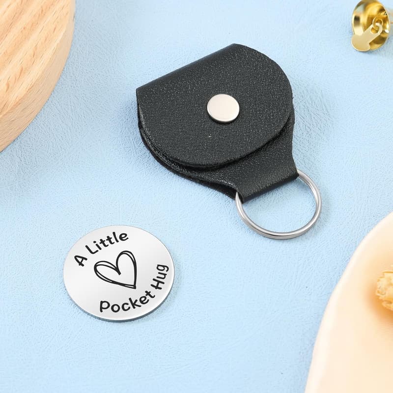 Inspirational Pocket Hug Keychain with PU Leather