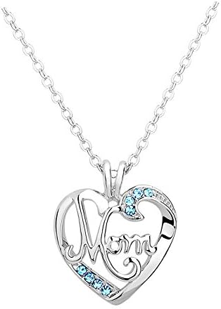 Mother's Birthday Blue Heart Pendant Necklace