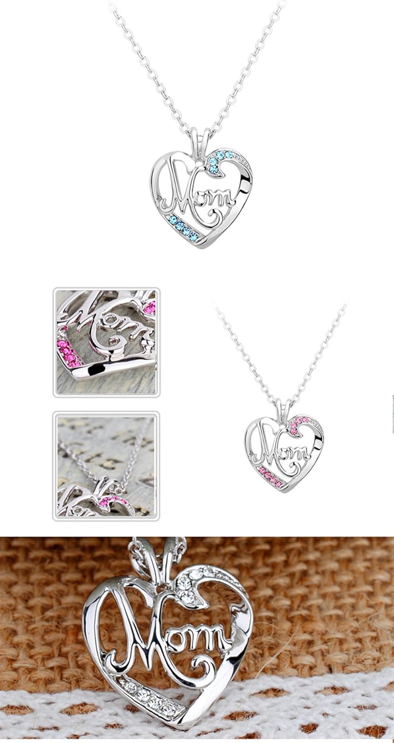 Mother's Birthday Blue Heart Pendant Necklace