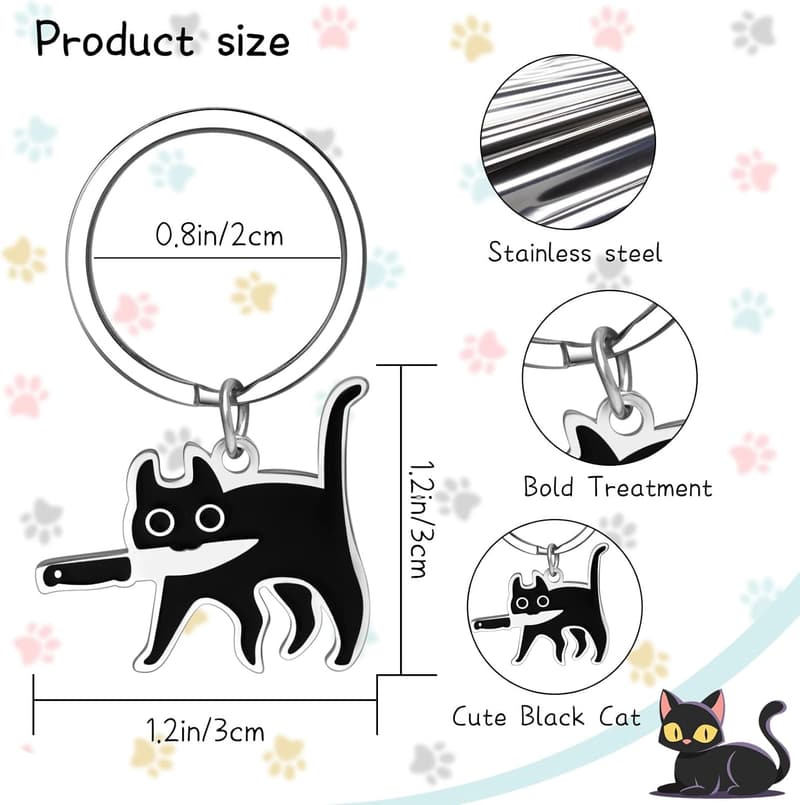 Cat Lovers Gothic Black Cat Keychain