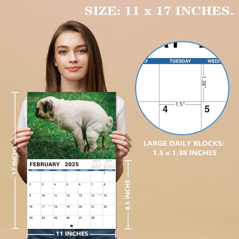 2025 Pooping Dogs Wall Calendar - Fun Family Gift