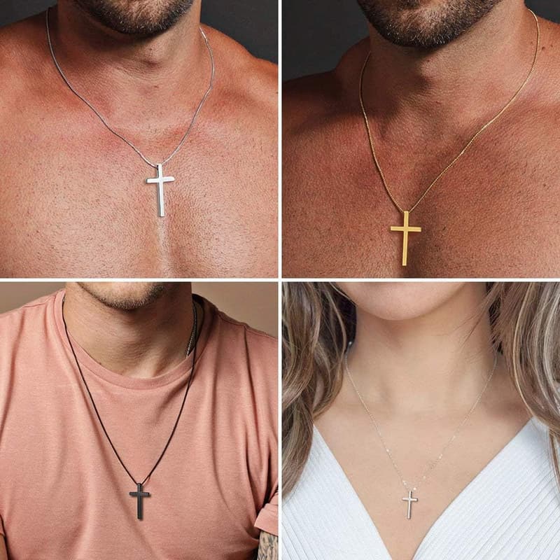 Men's Silver & Black Cross Necklace