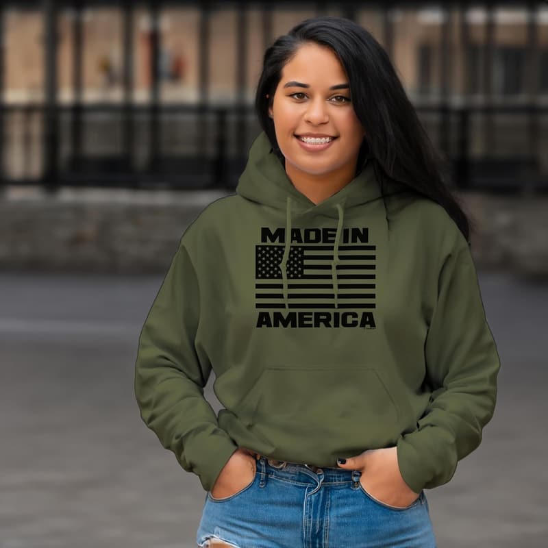 American Flag Long Sleeve Hoodie with Pocket
