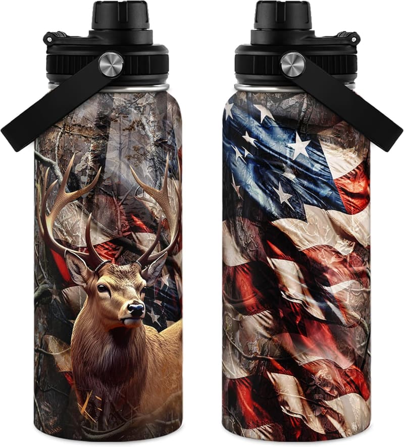 Hunting Stainless Steel Water Bottle - 32oz Gift for Men