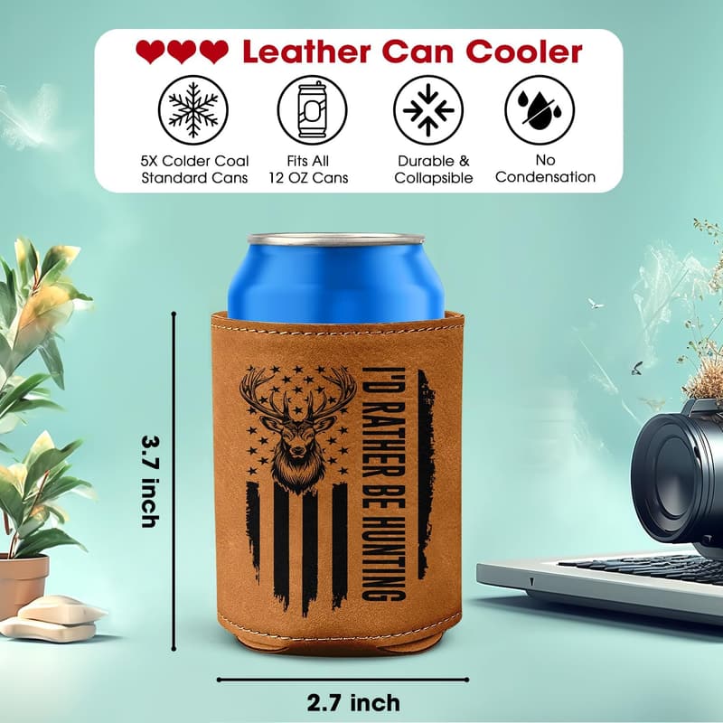 Christmas Leather Beer Can Cooler for Hunters