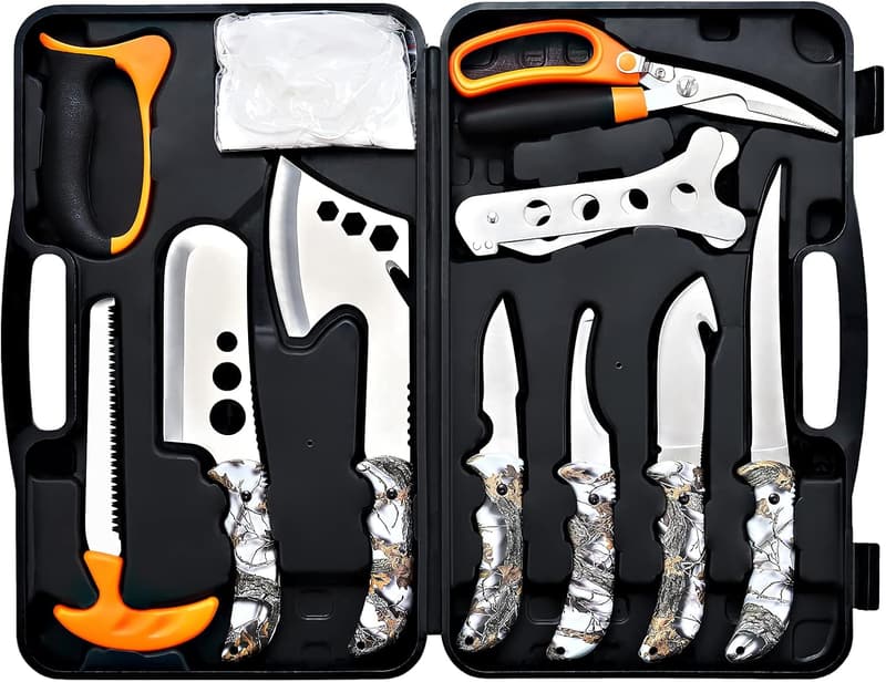 Hunting Knife Set - Portable 12 Pc Butcher Kit