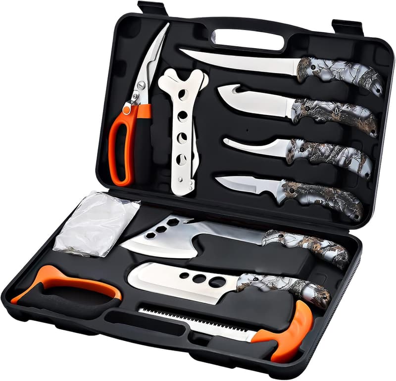 Hunting Knife Set - Portable 12 Pc Butcher Kit