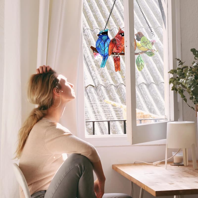 Hummingbird Stained Glass Suncatcher, Hand-Painted