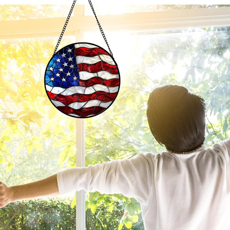 National Flag Stained Glass Sun Catcher, 6.3x6.3 in