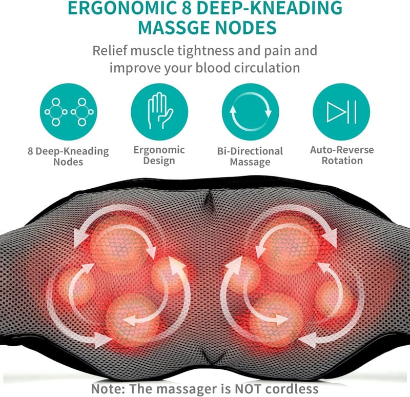 Shiatsu Neck & Back Massager with Heat for Pain Relief