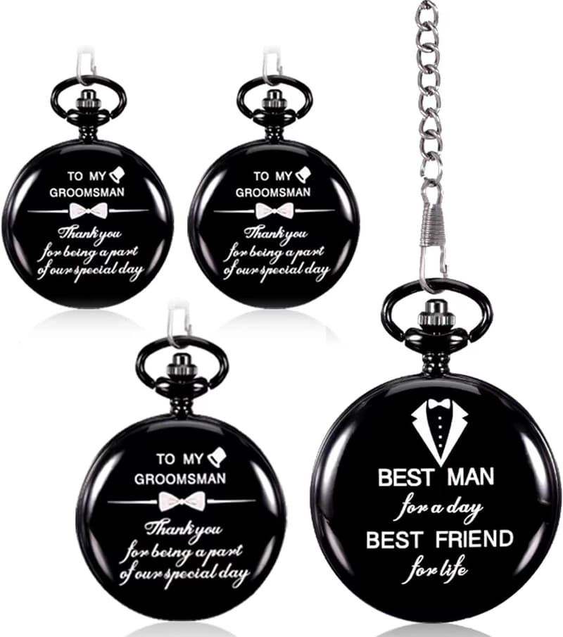 Wedding Engraved Pocket Watch for Groomsmen - Roman Numerals