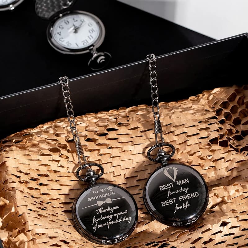 Wedding Engraved Pocket Watch for Groomsmen - Roman Numerals