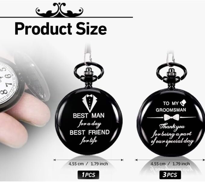 Wedding Engraved Pocket Watch for Groomsmen - Roman Numerals