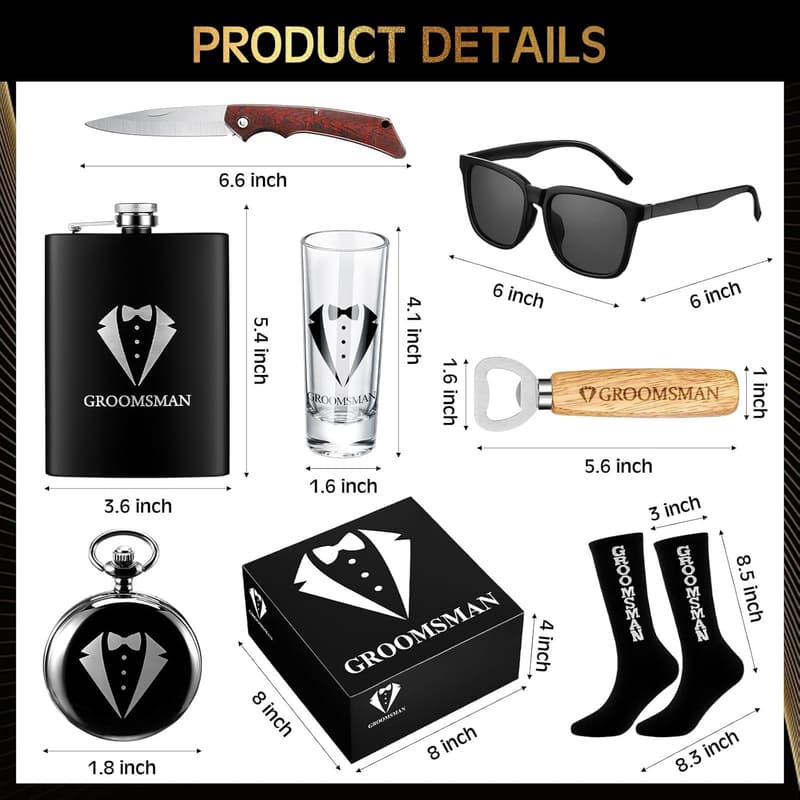 Groomsman Proposal Gift Set with Flask & Pocket Watch