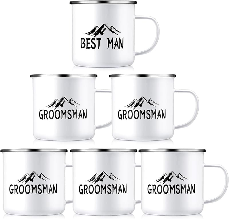 Wedding Groomsmen Enamel Camping Mugs Set