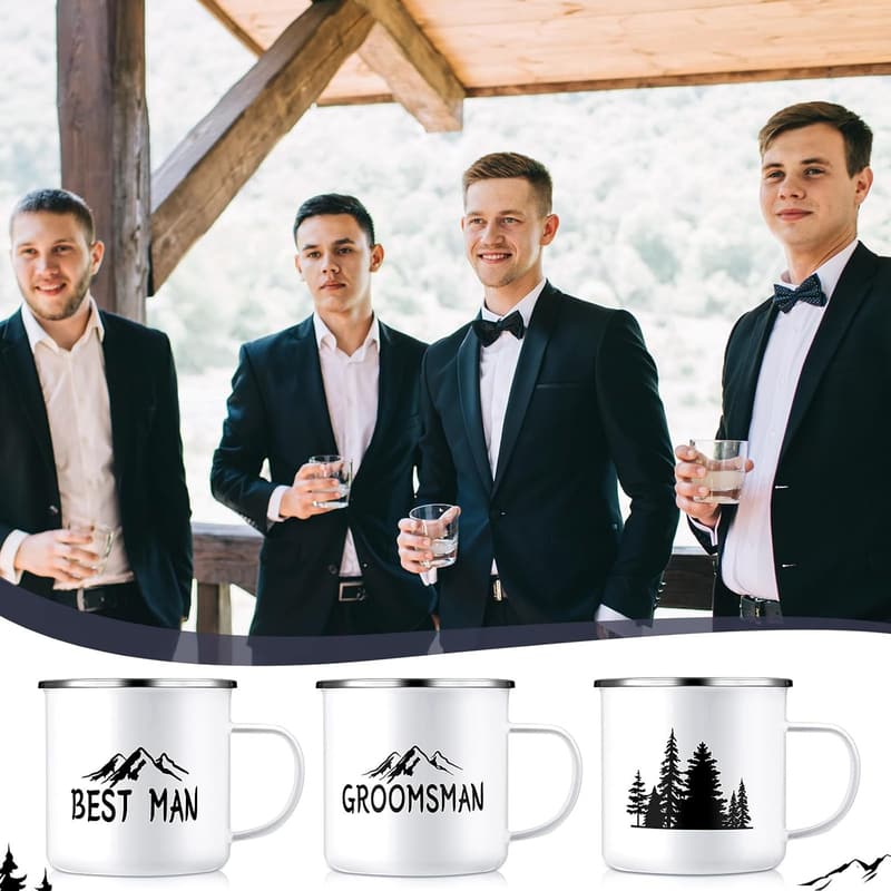 Wedding Groomsmen Enamel Camping Mugs Set